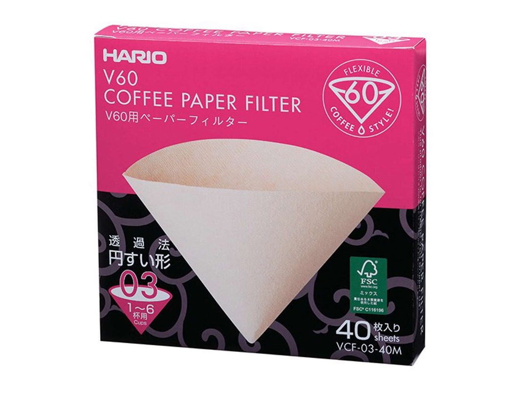 Hario kaffefilter 03 ubleget, 40 stk i æske - - Non-food - TeSelskabet